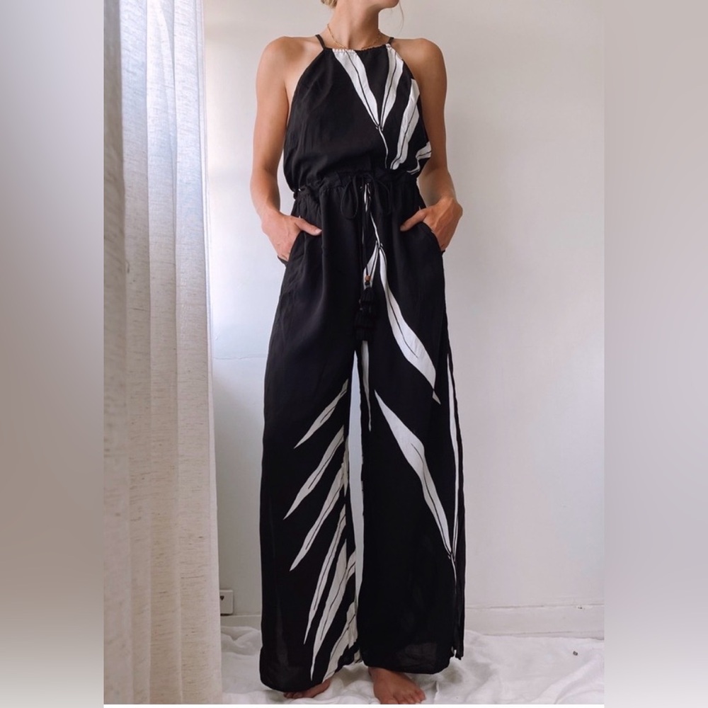 MAAJI White/Black Print Strappy Wide Leg Jumper Romper Size M NWT